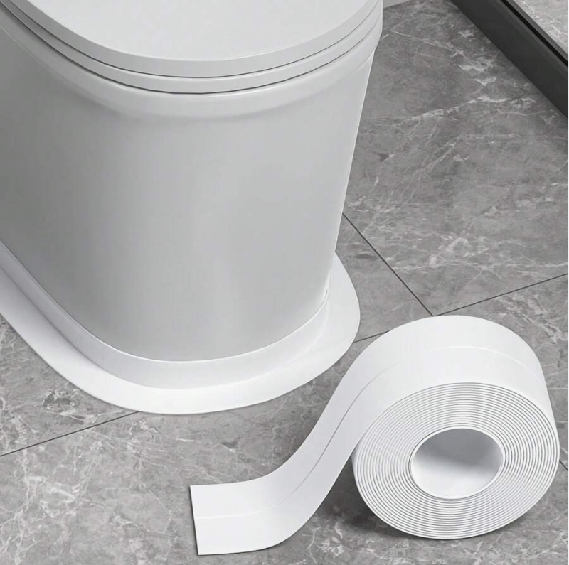 1 Pc White Waterproof Floor Seal Sticker – PVC Self-Adhesive Caulk Tape Roll for Kitchen, Bathroom, Bathtub, Sink, and Wall Edges